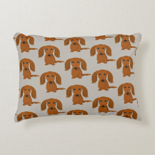 Almofada Decorativa Padrão de Dachshund Vermelho de Cabelo Longo
