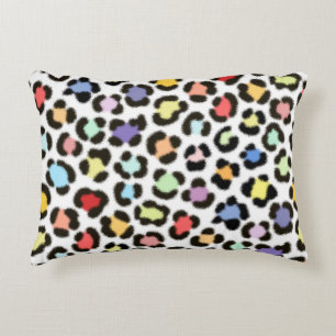 Almofada Decorativa Padrão de Efeito de Pele Leopardo Multicolorida Tr