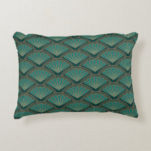 Almofada Decorativa Padrão de estilo Art Deco em cor verde real