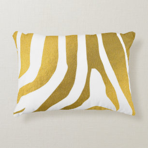 Almofada Decorativa Padrão de faixas de impressão de zebra Dourada Fau