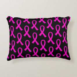 Almofada Decorativa Padrão de Fita Rosa para Câncer de Mama