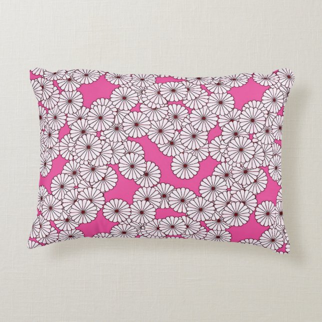 Almofada Decorativa padrão de flor Art Deco - branco sobre rosa (Verso)