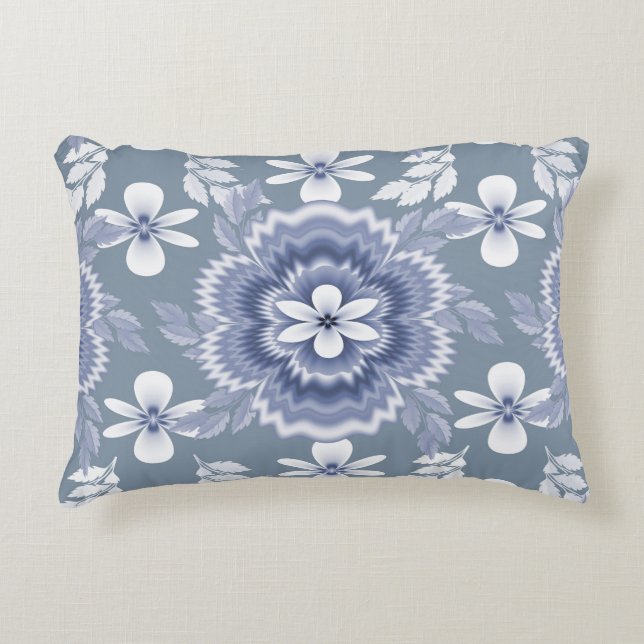 Almofada Decorativa Padrão de Flor Branco Azul (Frente)