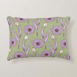 Almofada Decorativa Padrão de Flor de Hippie Funky Y2K Retro Roxo Verd