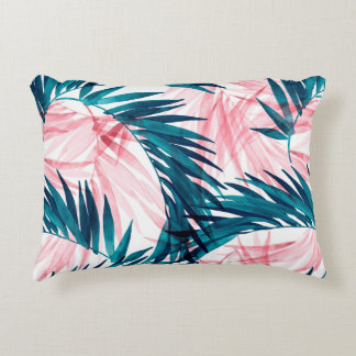 Almofada Decorativa Padrão de folhas de palma verde e rosa