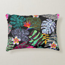 Padrão de Folhas e Flores Tropicais Vibrantes