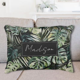 Almofada Decorativa Padrão de Folhas Tropicais Verde de Aquarela