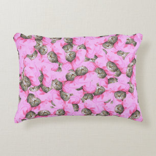 Almofada Decorativa Padrão de Gato Rosa Engraçado