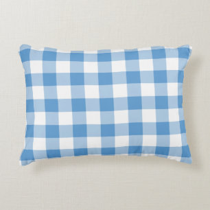 Almofada Decorativa Padrão de Gingham Branco e Azul Claro