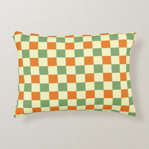 Almofada Decorativa Padrão de Gingham - Laranja Verde Marrom