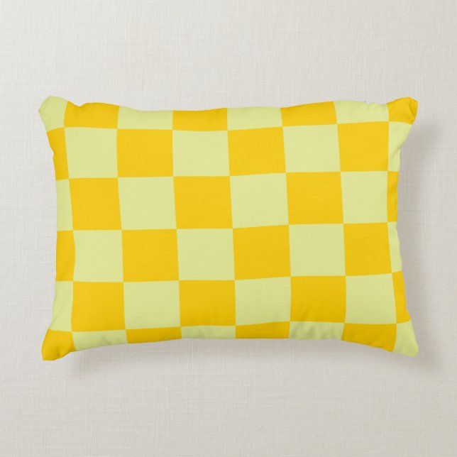 Almofada Decorativa Padrão de Gingham Verificado Amarelo (Frente)