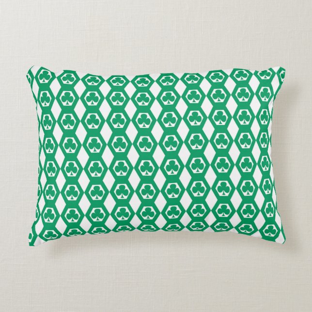 Almofada Decorativa Padrão de Hexágono Branco Verde Trevo (Frente)