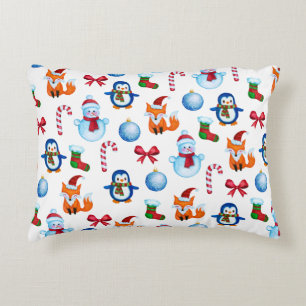 Almofada Decorativa Padrão de Ilustração de Natal para Aquarelas Festi