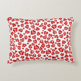 Almofada Decorativa Padrão de Leopardo Coração em Vermelho e Branco