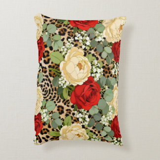 Almofada Decorativa Padrão de Leopardo de Luxo & Rosa Vermelha
