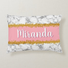 Almofada Decorativa Padrão de mármore a rosa com brilho Dourado