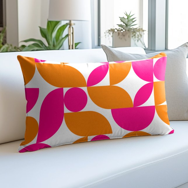 Almofada Decorativa Padrão de Meio século Geométrico Laranja Rosa (Criador carregado)