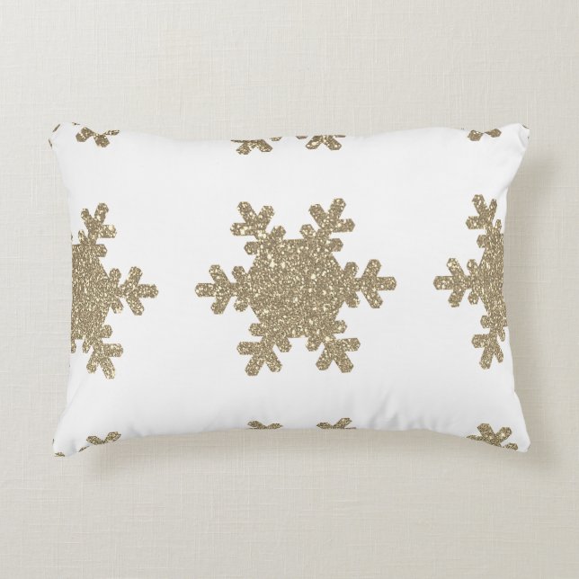Almofada Decorativa Padrão de neve Dourado Brilho Natal Branco (Frente)