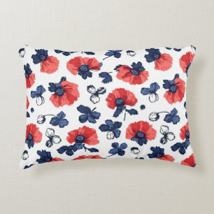 Almofada Decorativa Padrão de papilas de aquarela - Vermelho, Azul e B