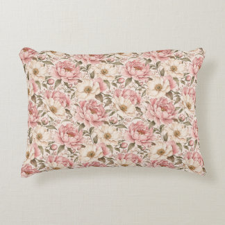 Almofada Decorativa Padrão de Peônias Floridas Vintage