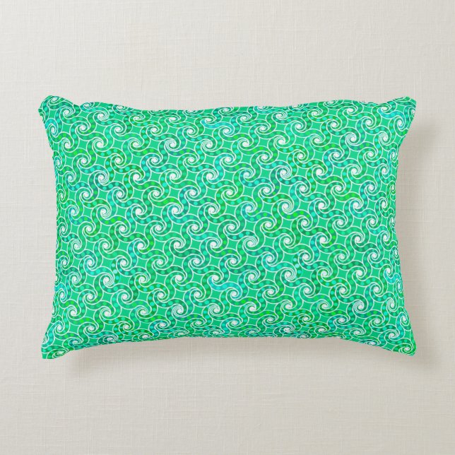 Almofada Decorativa Padrão de redemoinho abstrato - tons de verde-jade (Frente)