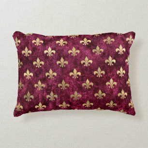 Almofada Decorativa Padrão de Veludo Vermelho Fleur De Lis Mardi Gras