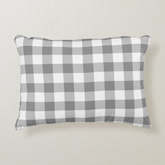 Almofada Decorativa Padrão De Verificação De Cinzas E Gingham Branco