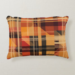 Almofada Decorativa Padrão de Verificação de outono de Cor Laranja