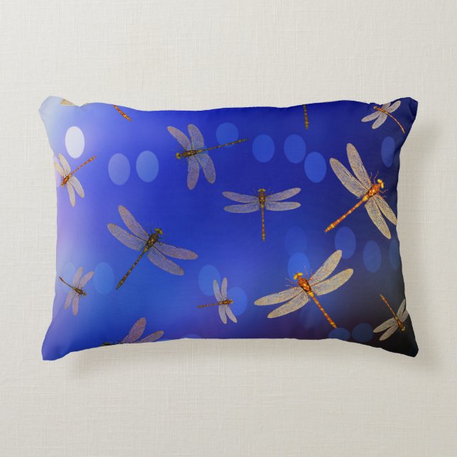 Almofada Decorativa Padrão De Voo Do Dragão Azul E Branco, (Frente)