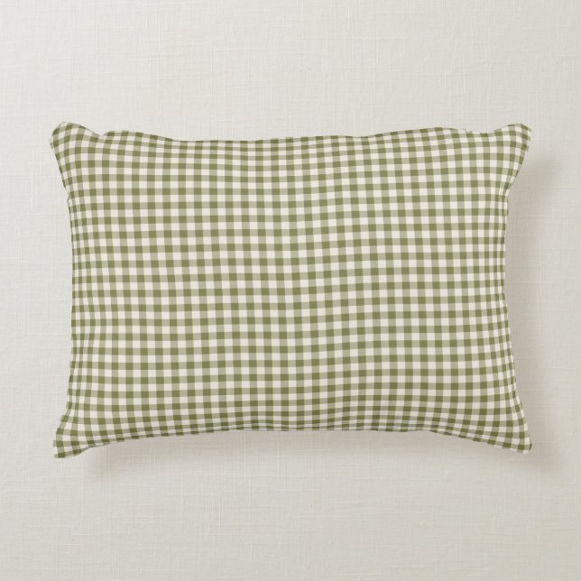 Almofada Decorativa Padrão de Xadrez de Gingham Verde Verde-Oleícola B (Frente)