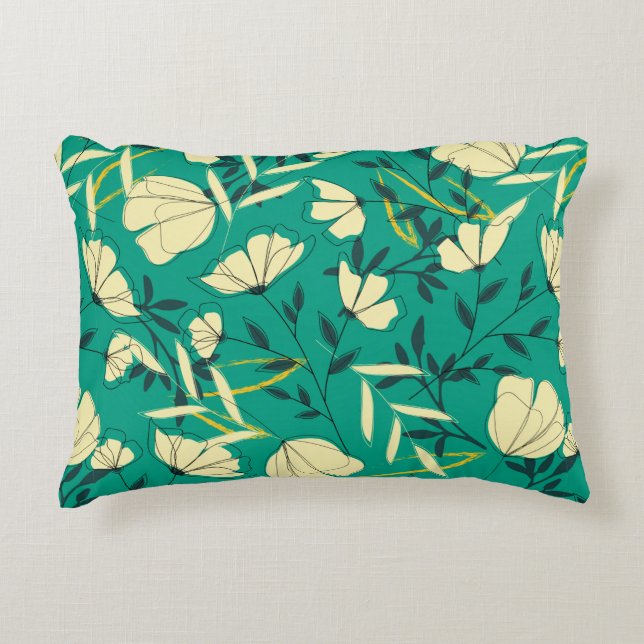 Almofada Decorativa Padrão descontínuo tropical brilhante com folhas e (Frente)