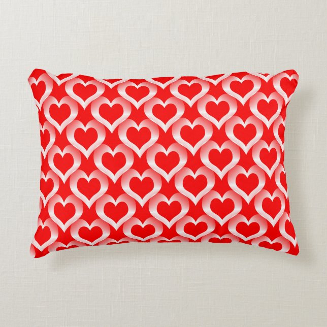 Almofada Decorativa Padrão do Coração Branco Vermelho (Frente)