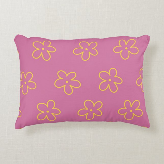 Almofada Decorativa Padrão Flor Simples Amarelo Roxo Retro (Frente)