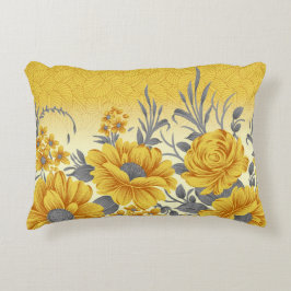 Almofada Decorativa Padrão Floral Amarelo com Folhagem Espessa