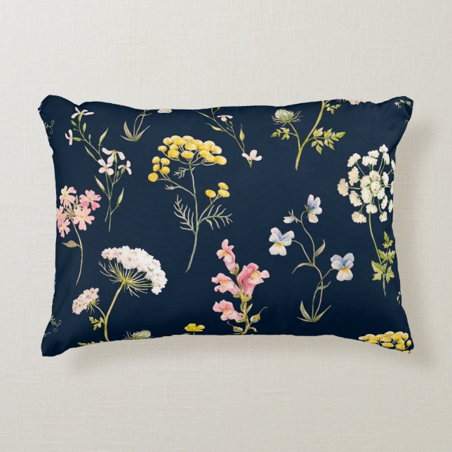 Almofada Decorativa Padrão floral aquoso, flor delicada dr (Frente)