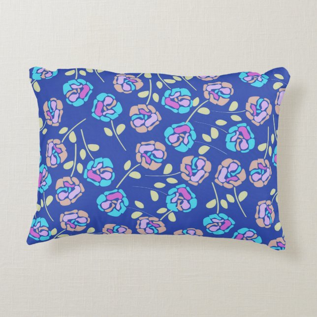 Almofada Decorativa Padrão Floral Azul e Roxo (Verso)