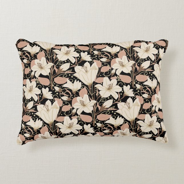 Almofada Decorativa Padrão Floral Botânico Negro Beige Lily (Frente)