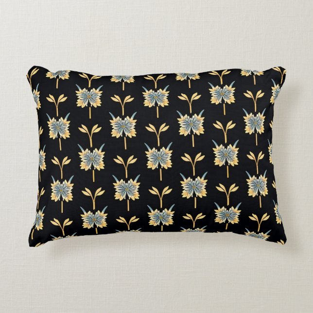 Almofada Decorativa Padrão Floral Com Flores Azuis e Amarelas (Frente)