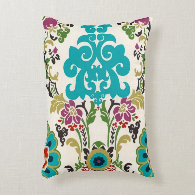 Almofada Decorativa Padrão Floral Damask Plum Turquoise (Frente(Vertical))