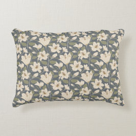 Almofada Decorativa Padrão Floral de Beige Lily Cinza Azul Botânica