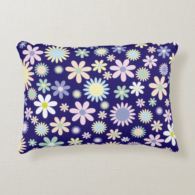 Almofada Decorativa Padrão Floral de Fundo Azul (Frente)