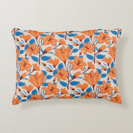 Almofada Decorativa Padrão Floral de Lily Azul Laranja Botânica