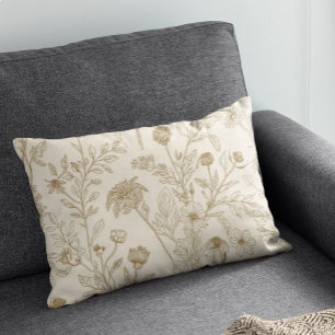 Almofada Decorativa Padrão Floral de Linha Botânica em Sepia Antiga