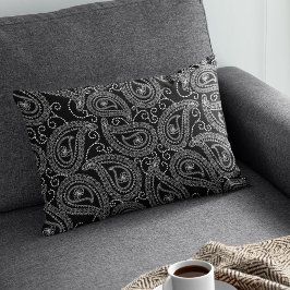 Almofada Decorativa Padrão Floral do Damasco Elegante Preto e Branco