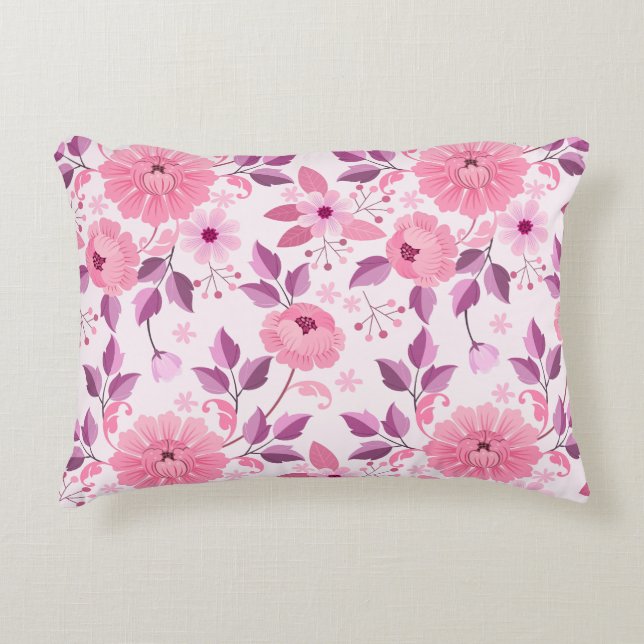 Almofada Decorativa Padrão Floral Rosa com Flores Elegantes (Frente)