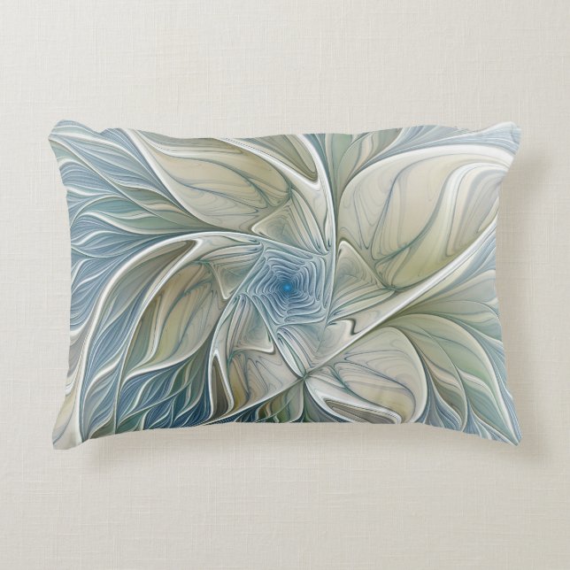 Almofada Decorativa Padrão Floral Sonho Abstrato Azul Caqui Fractal (Frente)