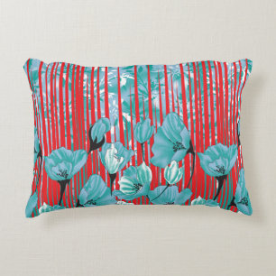 Almofada Decorativa Padrão floral vibrante com flores de turquesa, ver