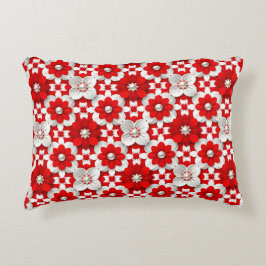 Almofada Decorativa Padrão Floral Vibrante em Vermelho e Branco com Pé