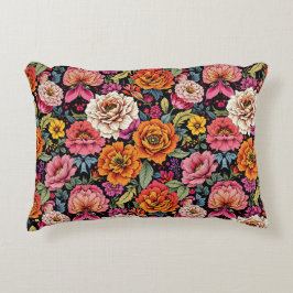 Almofada Decorativa Padrão floral vítreo com cores em negrito em preto