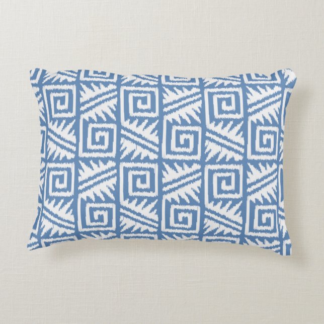 Almofada Decorativa Padrão Ikat Aztec - Azul-Céu e Branco (Verso)